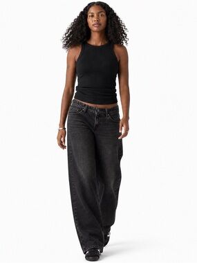 Levi's Low Loose Low Rise Jeans 26x32 "Tech Storm" Charcoal Black Wash NWT